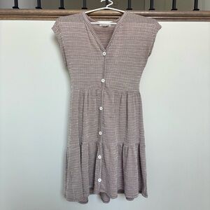 Caution To The Wind - Button Dress: Brown and Cream, Size Small